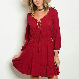 *NWOT* Wine Lace-up A-Line Dress